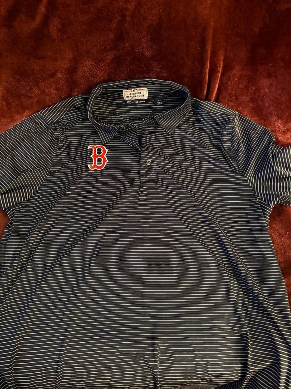 Cutter & Buck Boston Red Sox Striped Golf Polo Shirt Men's Size M Very Good
